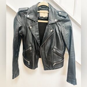 MAJE BLACK LAMBSKIN MOTO BIKER LEATHER JACKET SMALL FR 36